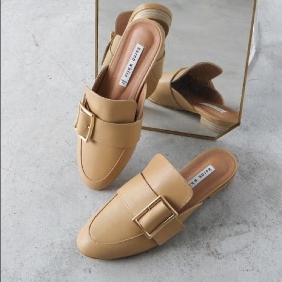 Karen White Tan Nude Maison Loafer Flats Size
